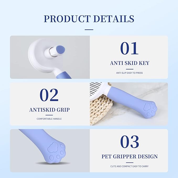 Cat Brush cat grooming supplies Gently Removes Loose Undercoat Mats, Tangled Hair and Soothes Skin. Ideal for Long and Short Haired Pets. (Blue)
