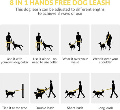 8.2ft Hands Free Dog Leash,Versatile Waist & Crossbody Lead for Medium Dogs,Waterproof & Adjustable for Running Jogging Walking, 360° Swivel Metal Buckle (Yellow)