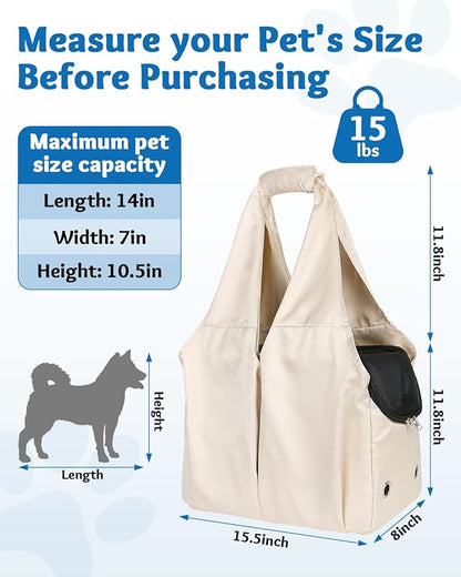 Dog Purse Carrier for Small Dogs and Cats up to 15 lbs, Portable Soft Sided Travel Pet Tote Bag with 4 Large Pockets,Foldable Puppy Bag Carrier for Outings and Travel (Beige)