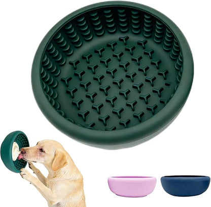 Dog Lick Bowl, Anxiety Relief Slow Feeder Lick Mat for Dogs, Non-Slip Freeze Licking Bowls Enrichment Puzzle Pet Feeding Treat Dispenser for Distraction, Silicone Lick Pads for All Dogs (Green, Large)
