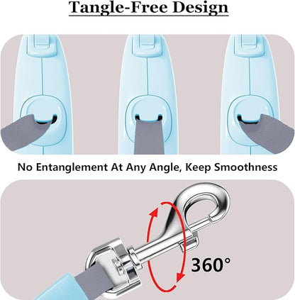 Retractable Dog Leash, 16Ft/5M Light Weight Retractable Leash for Small Medium Dogs/Cats Up to 50lbs, Strong Nylon Tape 360° Tangle-Free One-Hand Brake (Blue)