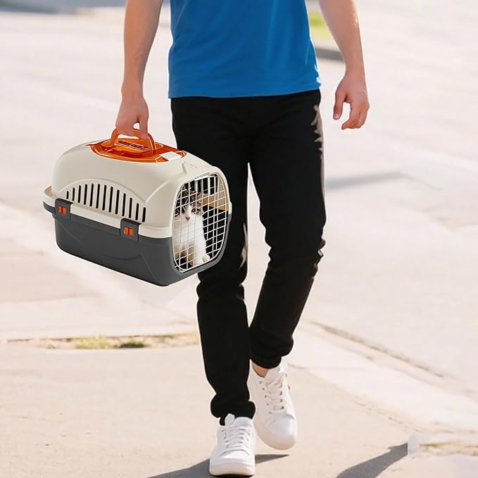 Detachable Pet Carrier for Small Animal, 2025 New Ventilated Plastic Dog Crates, Portable Hard-Sided Dog Crate with Handle for Puppies ＆ Cat Traveling, Hiking, Camping (Black)