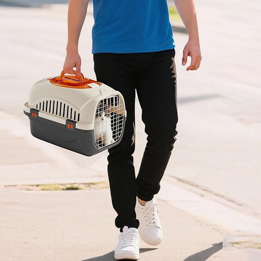 Detachable Pet Carrier for Small Animal, 2025 New Ventilated Plastic Dog Crates, Portable Hard-Sided Dog Crate with Handle for Puppies ＆ Cat Traveling, Hiking, Camping (Black)