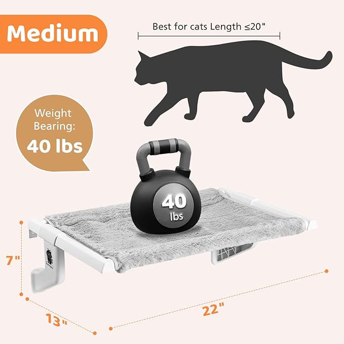 2 in 1 Cat Window Perch,Cat Window Hammock with Metal Sliding Clamping Adjustment,Removable Two Fabrics Cover,4 Suction Cups,Window Beds for Indoor Cat(22"x13")