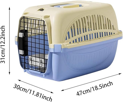 Dog and Cat Kennel Hard Sided, Pet Carrier for Mini Dogs and Cats, Portable Crate with Steel Wire Door, Water Bowl and Urine Separator for Car, Airplane, Outdoor (Grey)