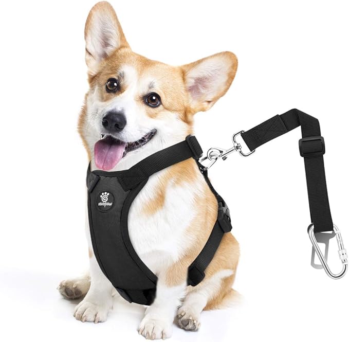 VavoPaw Dog Seat Belt, Safety Vest Dog Car Harness with Adjustable Buckle Dog Seat Belt for Vehicle Nylon Pet Safety Seat Belts Heavy Duty(S, Black)