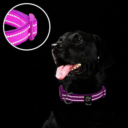azuza Reflective Dog Collar,Soft Neoprene Padded Pet Collar with ID Tag Ring,Adjustable for Puppy and Small Dogs,Purple,XS