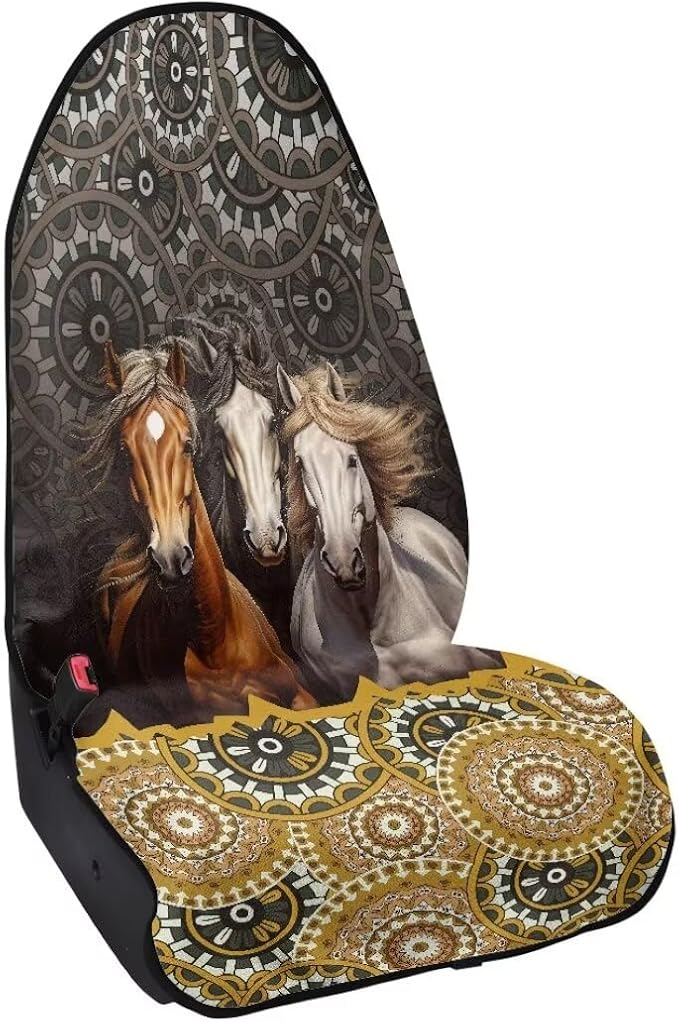 Coldinair Boho Towel Seat Covers for Cars,SUVs,Trucks,Tribal Horse Waterproof Sweating Car Front Seats Protector Cover for Workout,Gym,Beach,Universal Auto Interior Accessories for Women Men