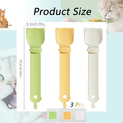 3-Pcs Cat Treat Squeeze Spoon Dispenser - Multifunctional Cat Food Feeder, Liquid Snack & Sliding Dispense