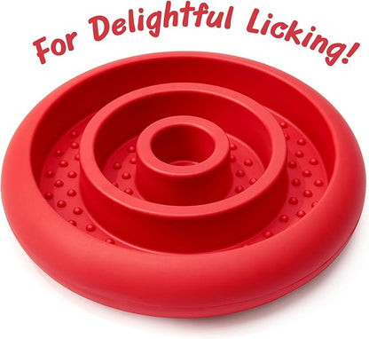 Slow Feeder Lick Mat for Dogs - Keep Them Busy - Natural Rubber Dog Frozen Treat Toys - Durable Interactive Enrichment Toys - Licking Dish for Dog De-Stressing, Red