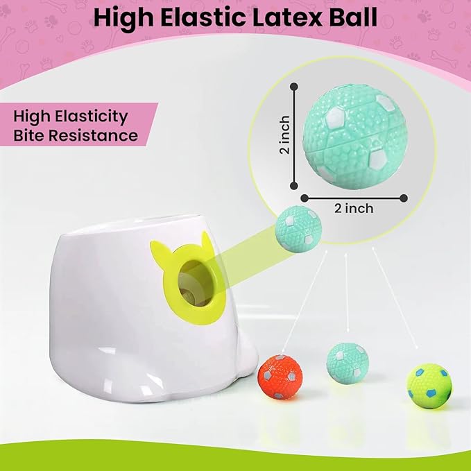 Auto Small Dog Ball Thrower for Small & Medium Dogs | Remote Control Launcher Toy with 6 Balls & Accessories – Indoor & Outdoor Use | Dual Power Options – Super White
