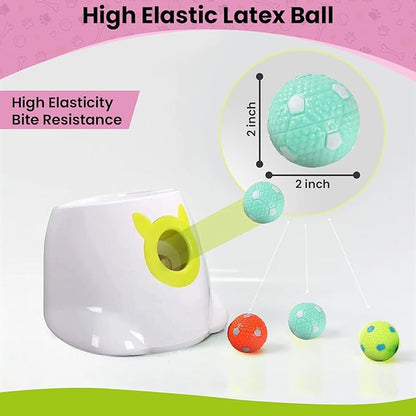 Auto Small Dog Ball Thrower for Small & Medium Dogs | Remote Control Launcher Toy with 6 Balls & Accessories – Indoor & Outdoor Use | Dual Power Options – Super White