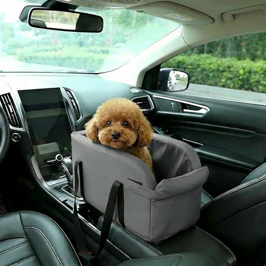 Waterproof Faux Leather Center Console Dog Car Seat, 2-in-1 Portable Puppy Carrier & Armrest Booster Seat for Small Dogs, Easy-to-Clean Tech Fabric, Sturdy Cushioned, Anti-Collapse Walls, Under 11 lbs