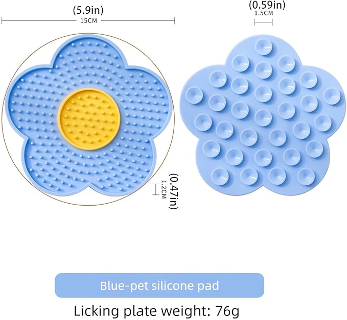 renvena Cat Lick Pad Slow Feeder Flower Shape Silicone Mat with Suction Cups for Kittens Small Dogs Easy Clean Blue One Size