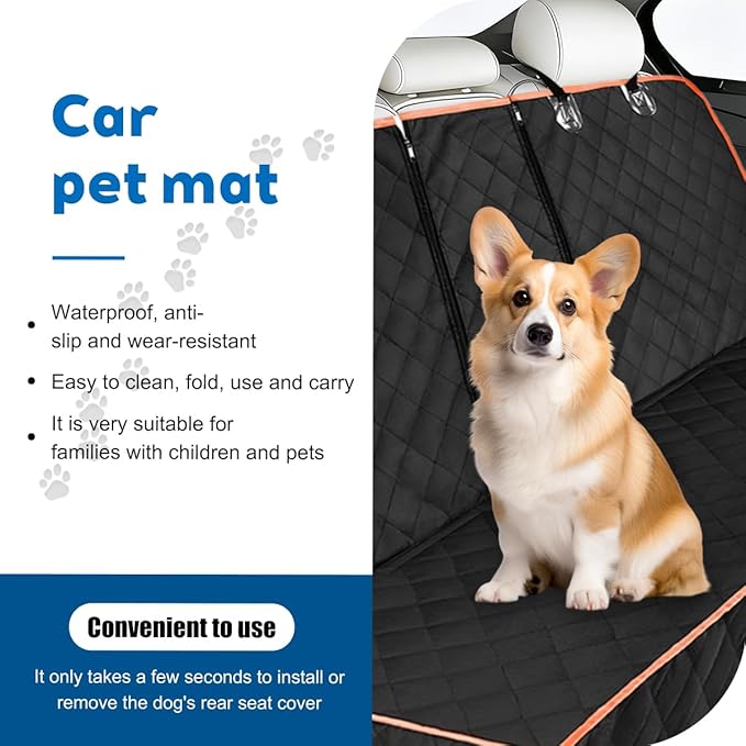 Dog Car Back Seat Cover, Waterproof Scratch-Resistant 600D Heavy Duty Vehicle Pet Bench Seat Protector, Non Slip Automotive Interior Backseat Cushions, Universal for SUV Sedan Truck (Orange)