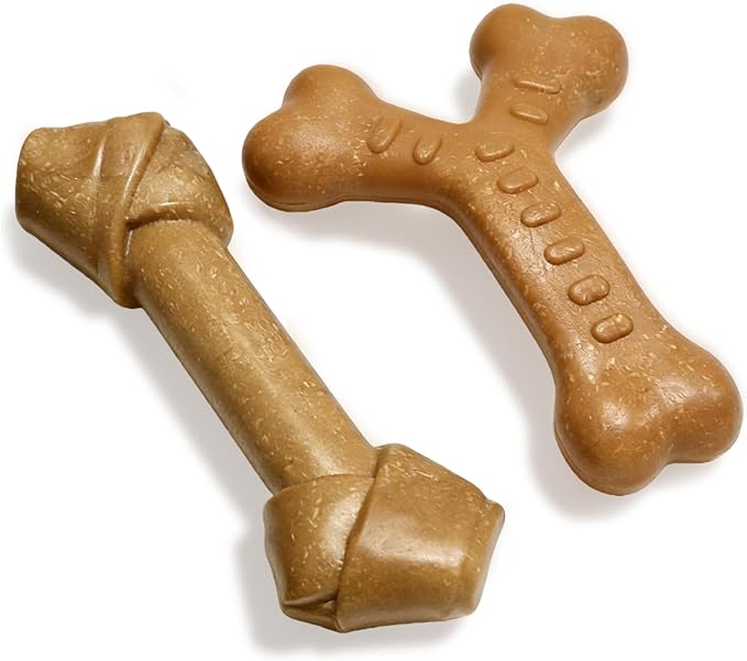 Dog Chew Toys for Aggressive Chewers, Durable Nylon & Wood Teething Toy with Chicken Flavor, Tough Chewing Dog Toys for Large Dogs (2Pack)