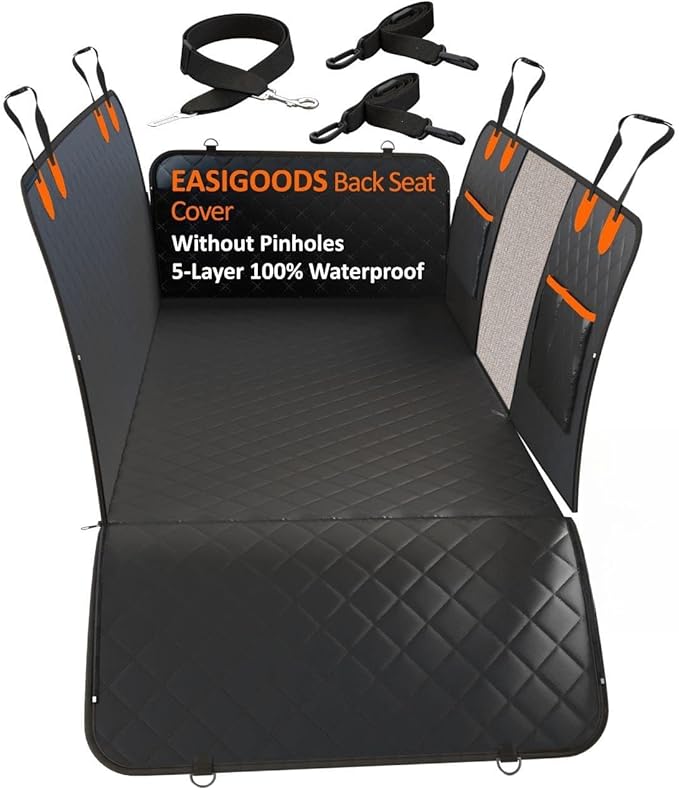 Waterproof,Scratch Resistant Car Backseat Cover for Dogs and Pets.Backseat Protector for Small,Medium,Large Cars SUV Truck.Mesh Window,Useful 3 Pockets,Kid-and-Dog Shareable Backseat