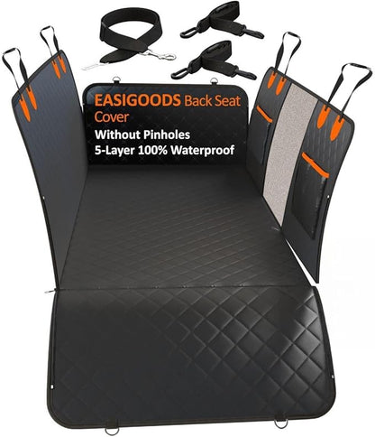 Waterproof,Scratch Resistant Car Backseat Cover for Dogs and Pets.Backseat Protector for Small,Medium,Large Cars SUV Truck.Mesh Window,Useful 3 Pockets,Kid-and-Dog Shareable Backseat