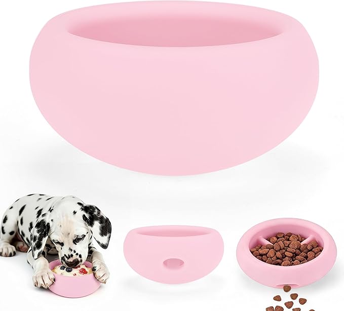 Dog Enrichment Toys, Durable Silicone, Interactive Engagement Slow Feeder Dog Bowls, Pink