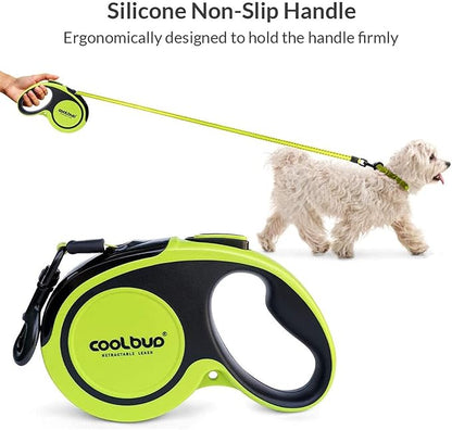 Retractable Dog Leash, No Tangles, 16ft Heavy Duty Pet Walking Leash with Anti-Slip Handle for Small Dog or Cat, Strong Reflective Nylon Tape, One-Handed Brake, Pause, Lock (Green,Small)