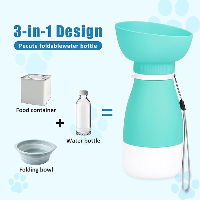 Dog Water Bottle with Food Container, Portable Dog Cat Puppy Pet Water Dispenser Feeder for for Pets Travel, Walking, Hiking and Outdoor Activities