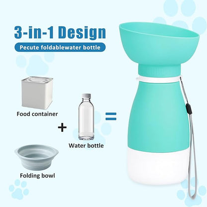 Dog Water Bottle with Food Container, Portable Dog Cat Puppy Pet Water Dispenser Feeder for for Pets Travel, Walking, Hiking and Outdoor Activities