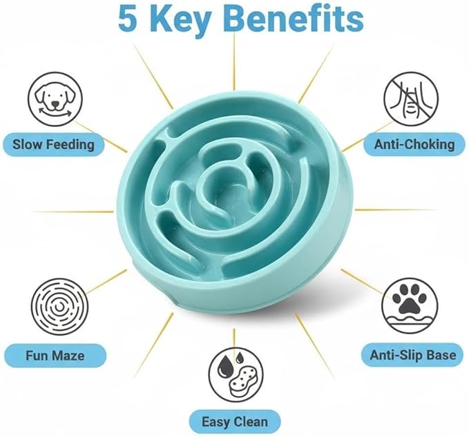 Pet Slow Feeder Bowl - Anti-Choking Maze Design, Universal for Dogs & Cats, Anti-Slip & Anti-Tip (Bowl-Light Blue)