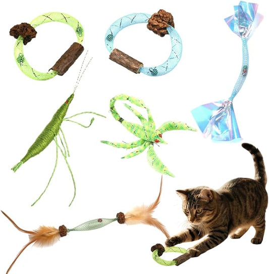 6 Pcs Catnip Chew Toys for Cats-2 Natural Silvervine Chew Cat Toys, 1 Catnip Shrimp, 1 Natural Feather Cat Toys, 1 Realistic Scorption and 1 Interactive Crinkle Toys for Indoor Cats