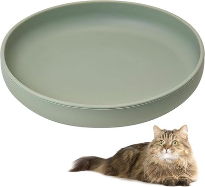 BNOSDM Silicone Cat Bowl Non-Slip Cat Food Plate Flat Dog Bowls with Suction Cup Shallow Puppy Food and Water Dish for Small and Medium Pets (Gray Green)