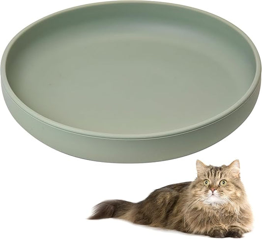 BNOSDM Silicone Cat Bowl Non-Slip Cat Food Plate Flat Dog Bowls with Suction Cup Shallow Puppy Food and Water Dish for Small and Medium Pets (Gray Green)