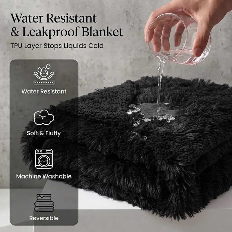 Waterproof Dog Blanket Pet Throw Blankets Fluffy Long Faux Fur Reversible Puppy Blankets 85x57in Furniture Protector Cover for Sofa Bed Couch Bed Cover Washable for Dogs Cats (Black XL) - Image 3