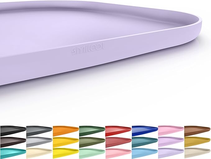 Silicone Pet Food Mat with Raised Edge for Food and Water Bowl, Dog Feeding Mats, Cat Food Trays for Floor Waterproof, Rubber Tray for Dogs and Cats, 19 x 12 x 0.7 Light Purple