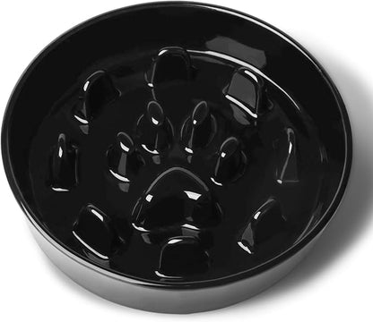 Ceramic 1.5 Cup Slow Feeder Dog Bowl, Slow Feeding Dish for Small & Medium Breeds to Slow Down Eating, Anti-Gulping, Preventing Choking (Black)