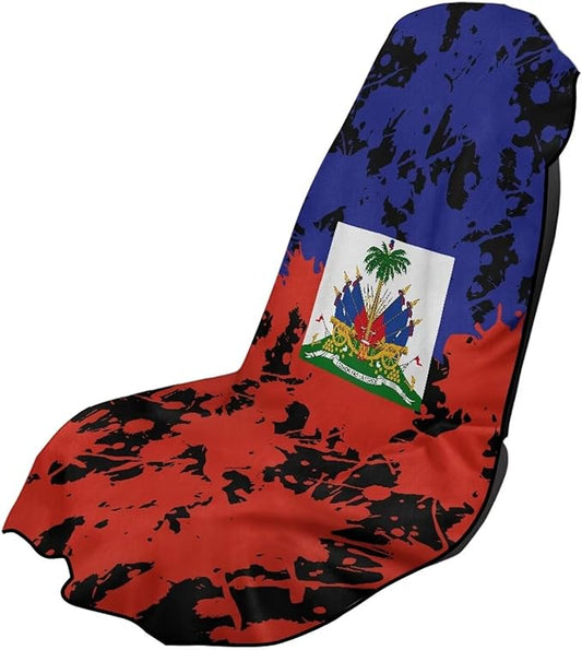 SEANATIVE Sports Towel Seat Covers for Cars - Quick-Dry Sweat Towels for Gym, Hiking & Beach with Anti-Scratch Design (Machine Washable, Universal Fit), Haiti Flag Pattern