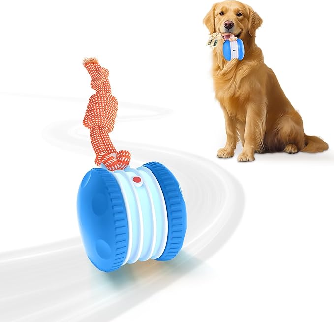 Interactive Dog Ball, Random Path Electric Automatic Moving and Rolling Dogs Toy with Rope for Small Medium Large Dogs, Motion-Activated Dog Stimulation Toy for Boredom Relief (Blue)