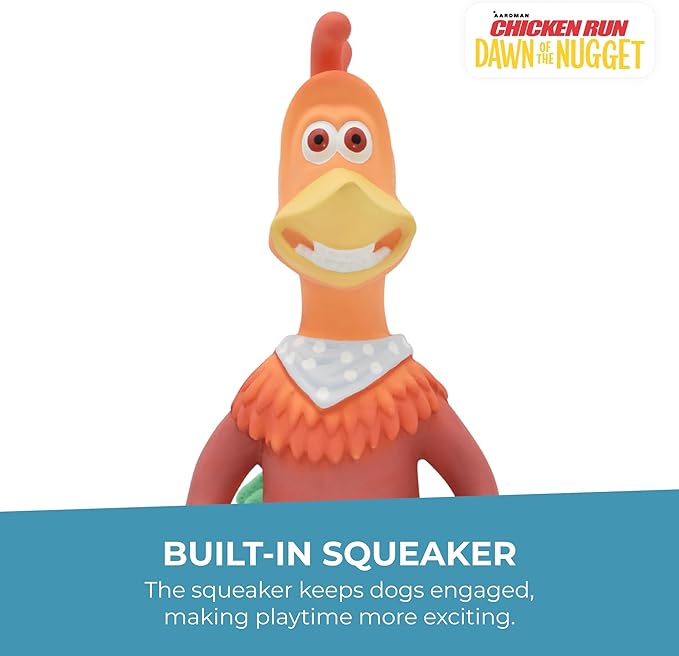 Multipet Chicken Run Rocky Latex Dog Toy - Durable Squeaky Toy for All Dogs - Easy-to-Clean Latex Squeaky Toys - for Cuddling, Chewing & Playing (10")