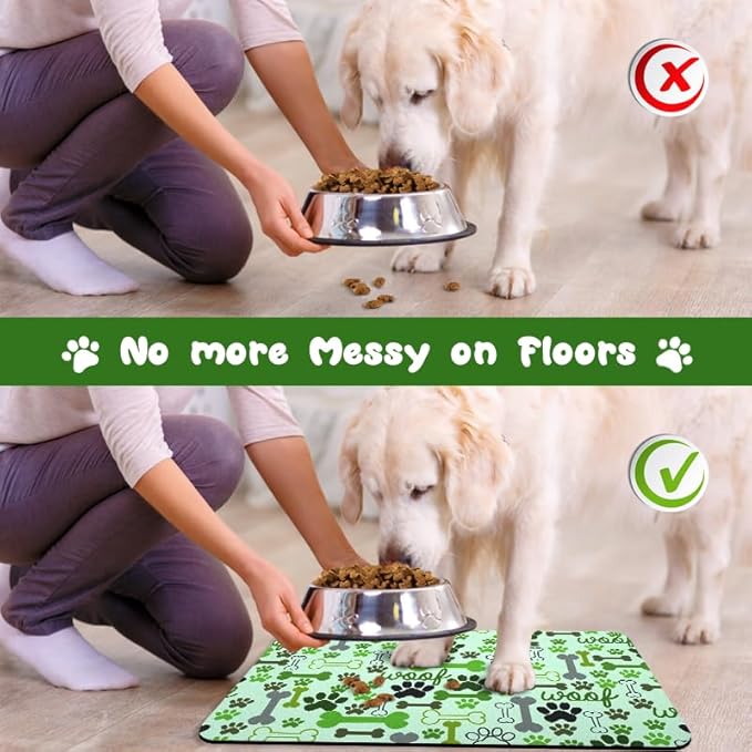 Dog Food Mats for Floors Waterproof, Pet Water Bowl Mats Pet Feeding Absorbent Placemats Green 17 * 30 inch