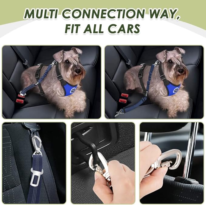 Lukovee Dog Seat Belt for Car, Adjustable Dog Car Harness for Large Medium Small Dogs, Soft Padded & Breathable Mesh Dog Seatbelt with Car Strap and Carabiner (Blue,XXXS)