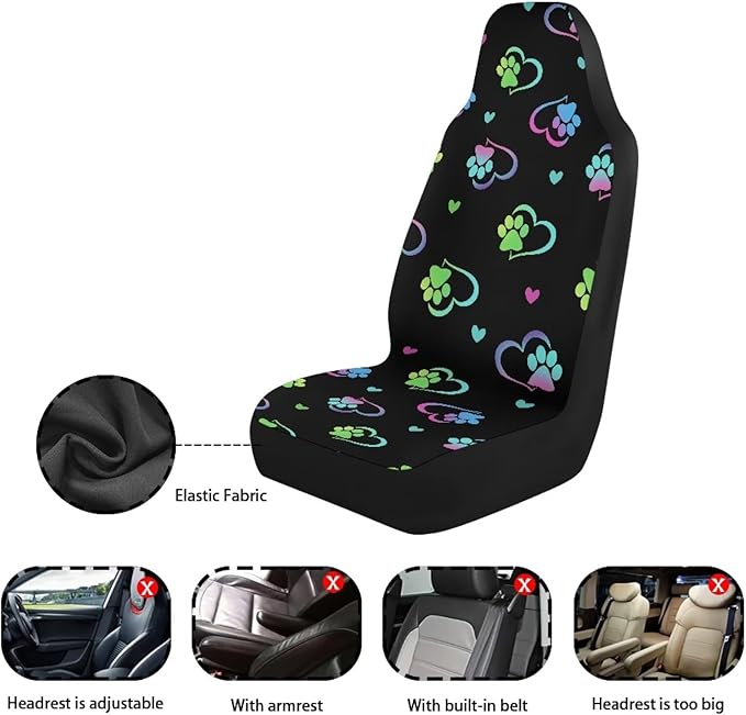 Dog Paw Heart Car Seat Covers Set for Front Universal Interior Accessories Seat Protective Bottom Cushion Pad Set for Women Cute Vehicle Interior Accessory for SUV Truck