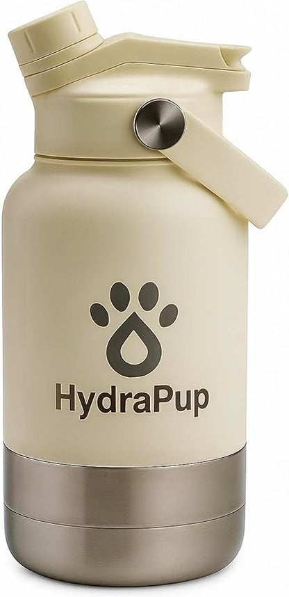 32oz Insulated Water Bottle with Dog Bowls – Human & Pet Shared Use, Stainless Steel Leakproof Travel Bottle (Cream White)