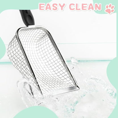 Cat Litter Scoop - Long Handle Scooper, Rustproof Stainless Steel Mesh, Non-Slip Grip, Deep Shovel Sifter for All Litter Types, Easy Clean Kitty Waste Litter for Litter Box(Red)