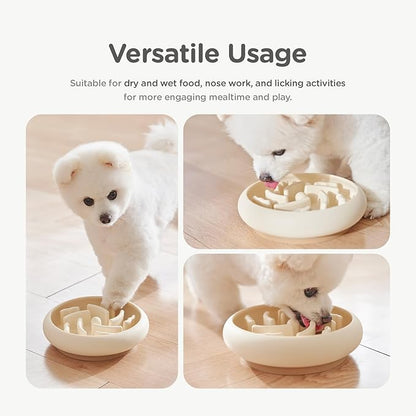 Slow Feeder Dog Bowls Made of Premium Food-Grade Silicone, Anti-Choking & Slow Eating for Improved Digestion, Non-Slip, Soft & Durable (Ivory, Standard)