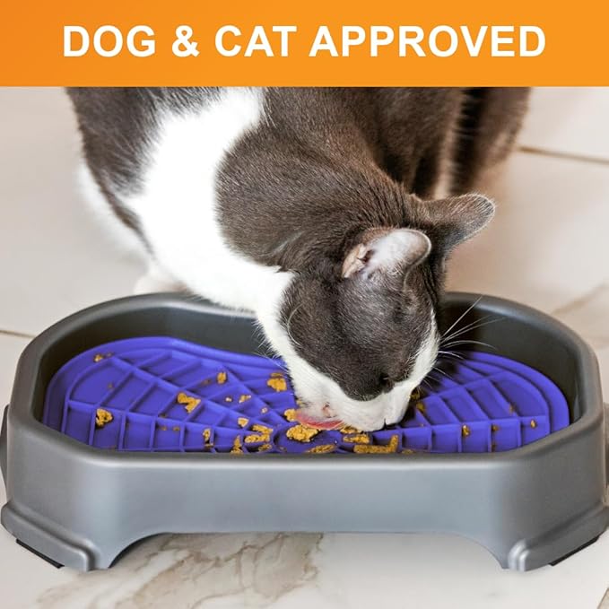 Neater Pets Neat-LIK Dog Lick Mat w/Mess-Proof Tray, Lick Mat for Dogs, Cats, Puppy, Reduces Anxiety & Boredom, Peanut Butter Slow Feeder, Interactive Treat Licking Pad (Purple/Gunmetal)