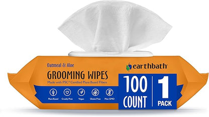 earthbath, Oatmeal & Aloe Grooming Wipes - Dog Wipes for Paws and Butt, Best Pet Wipes for Dogs & Cats, Helps Relieve Itchy & Dry Skin, Made in USA, Cruelty-Free - Vanilla & Almond 100 Count (1 Pack)
