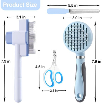 Cat Grooming Kit, 4-in-1 Cat Grooming Tools with Cats Brush, Flea Comb, Nail Clipper & Trimmer - Deshedding & Dematting for Pets Hair and Paws, Pet Shedding Set for Indoor Dogs & Cats (Blue)