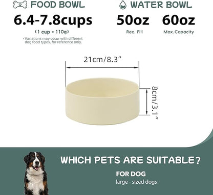 Ceramic 8.2inch Dog Bowl for Large-Breed Dogs, Anti-Slip and Weighted Pet Food and Water Bowl (Single Bowl -Light Yellow)