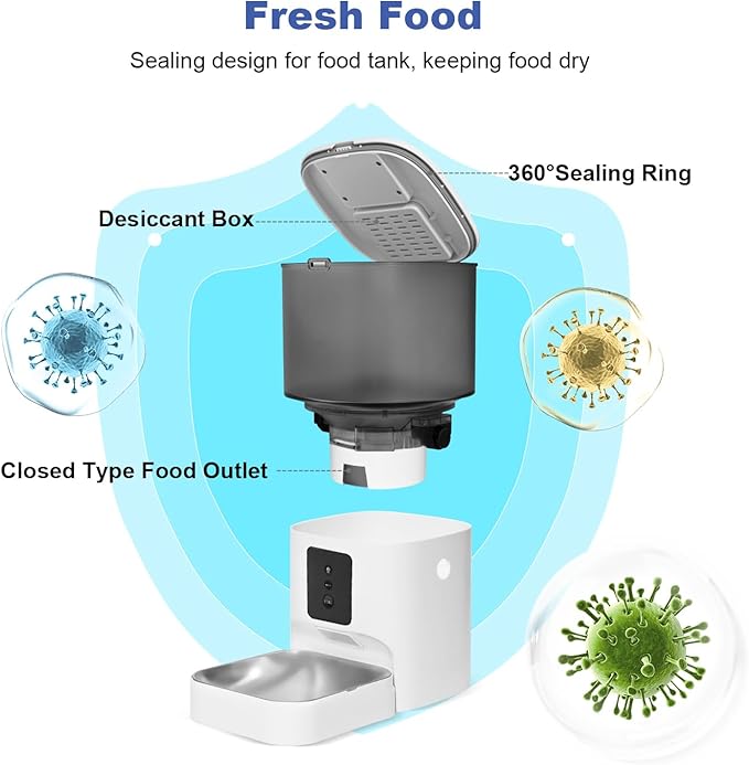 ANDOLL HOME 2.4G/5G Automatic Cat Feeder, 4L WiFi Food Dispenser with 10s Voice Recorder, Pet Feeder up to 10 Meals per Day, Timed Cat Feeder with Dry Food Sealed Ring (Matte White, 4.0 L)