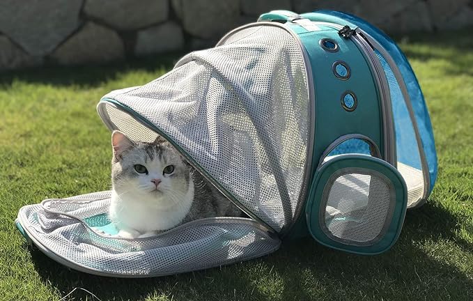 Dual Expandable Polarized Blue Cat Backpack Carrier, Fit up to 20 lbs, Expandable Space Capsule Polarized Bubble Pet Carrier for Large Cat and Small Dog, Pet Carrying Hiking Traveling Backpack - Image 4