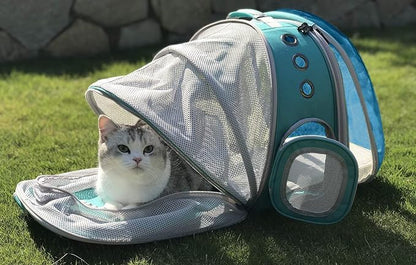 Dual Expandable Polarized Blue Cat Backpack Carrier, Fit up to 20 lbs, Expandable Space Capsule Polarized Bubble Pet Carrier for Large Cat and Small Dog, Pet Carrying Hiking Traveling Backpack - Image 4
