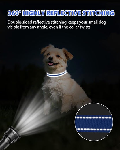 Joytale Dog Collars for Small Dogs, Feather-Light Double-Sided Reflective Nylon Collar for Night Safety, Adjustable Quick-Release for Growing Puppies, Navy Blue, S (5/8" Width)